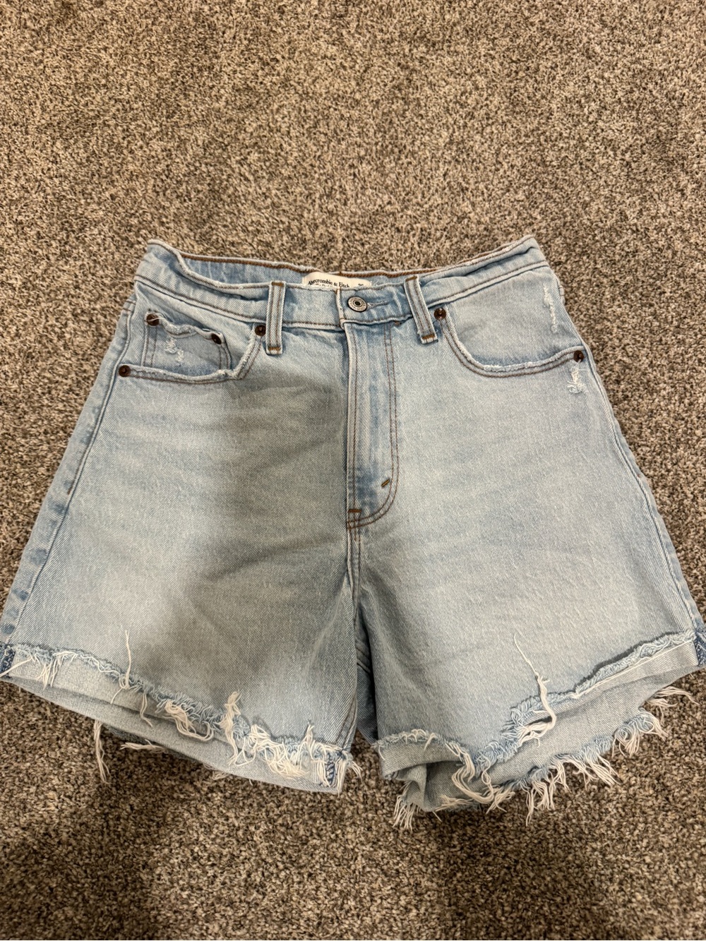 Abercrombie & Fitch Light Wash Frayed Hem Denim Shorts
